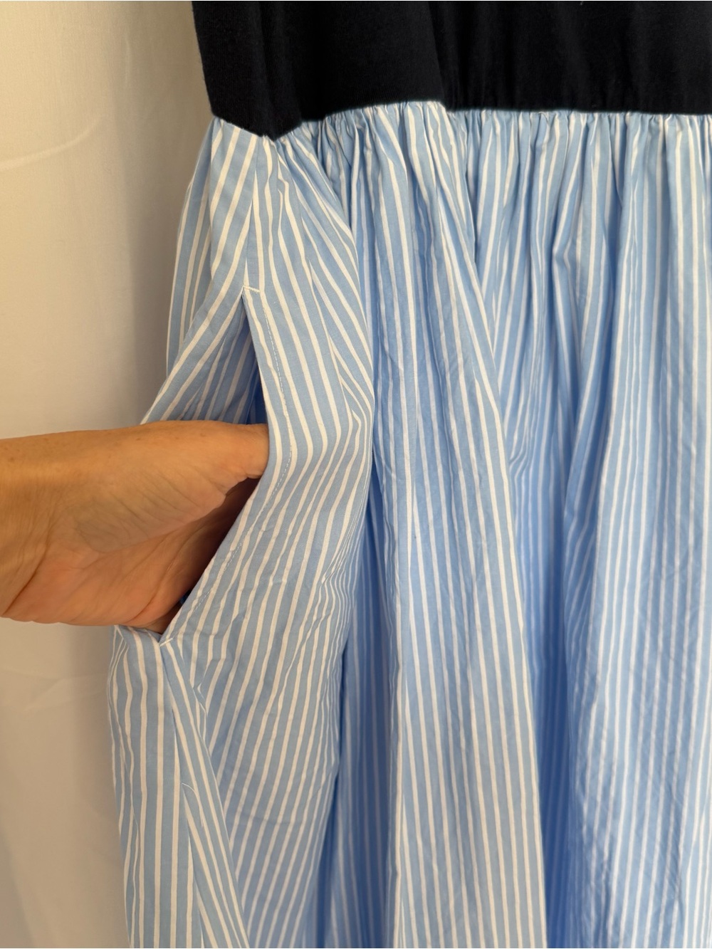 Loft- Navy & Light Blue Striped Midi Dress - Classic Two-Tone Fit - Picture 2 of 6